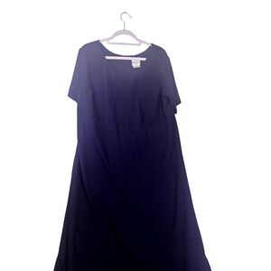 Bentley Maxi Dress Womens 10 Navy Blue Short Sleeve Pocket Slit Scoop Neck